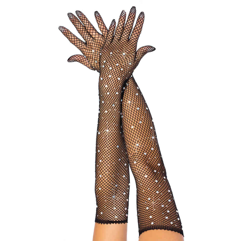 Leg Avenue - Rhinestone Net Gants - Noir
